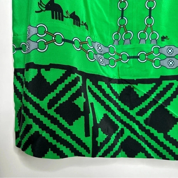 Tibi Rhino Print Green 100% Silk Sleeveless Dress Size 10 - Picture 5 of 9